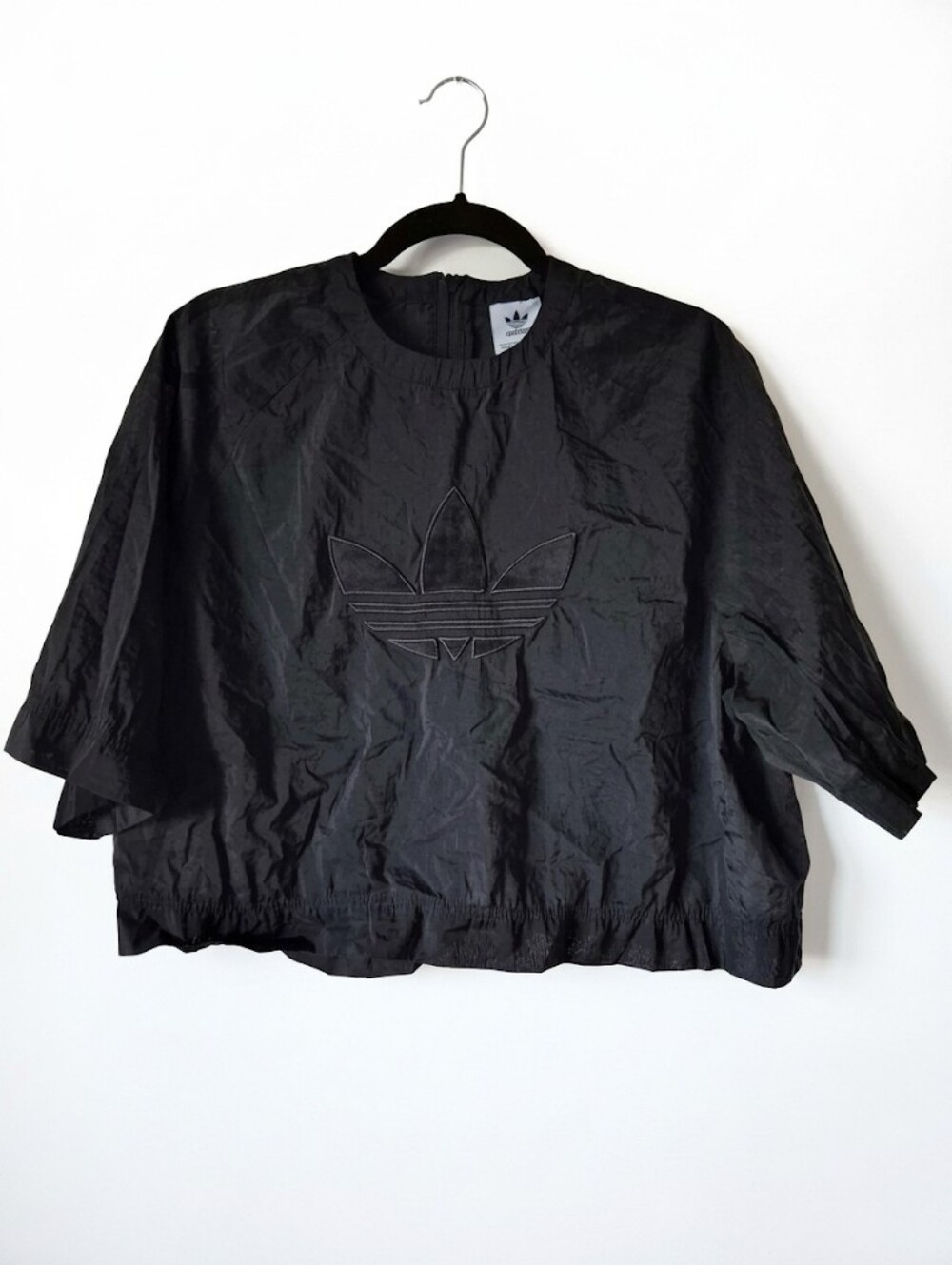 RARE adidas Originals Black Cropped Trefoil Back-Zip Top - L (09/22)